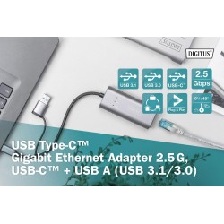 Karta sieciowa DIGITUS przewodowa USB 3.1 Typ C + USB A do 1… | PartsPC.pl