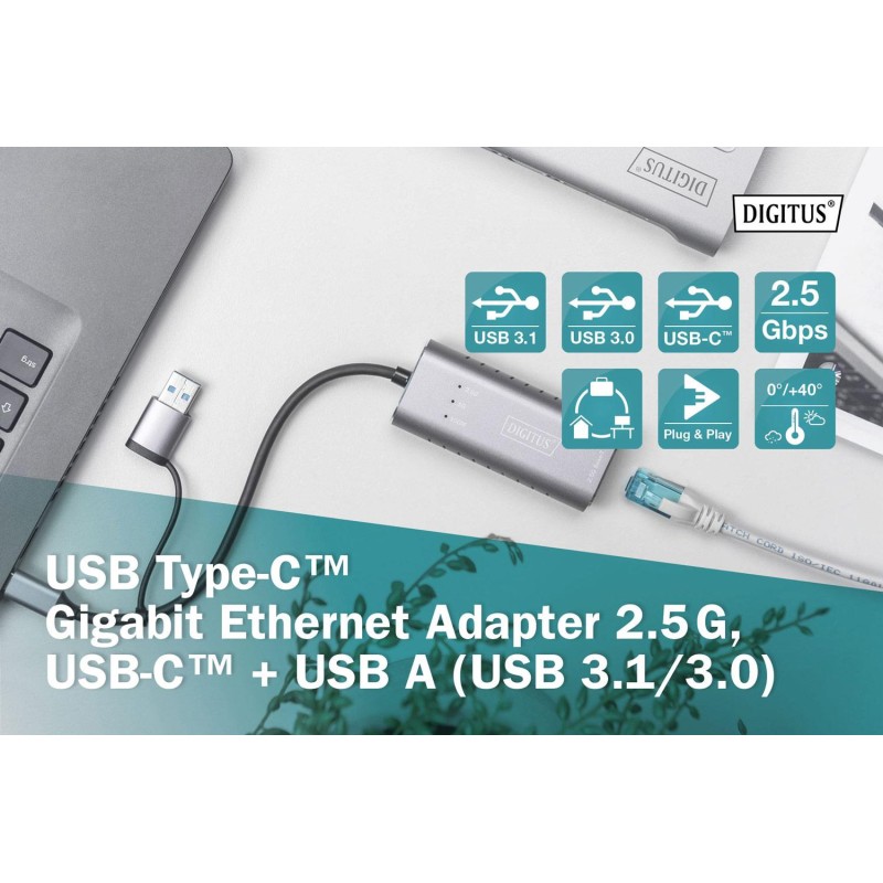 Karta sieciowa DIGITUS przewodowa USB 3.1 Typ C + USB A do 1… | PartsPC.pl