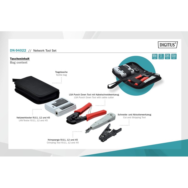 Zestaw narzędzi sieciowych DIGITUS DN-94022 z testerem okabl… | PartsPC.pl