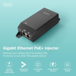 Zasilacz/Adapter PoE+ DIGITUS 802.3at aktywny max. 55V 30W 1… | PartsPC.pl