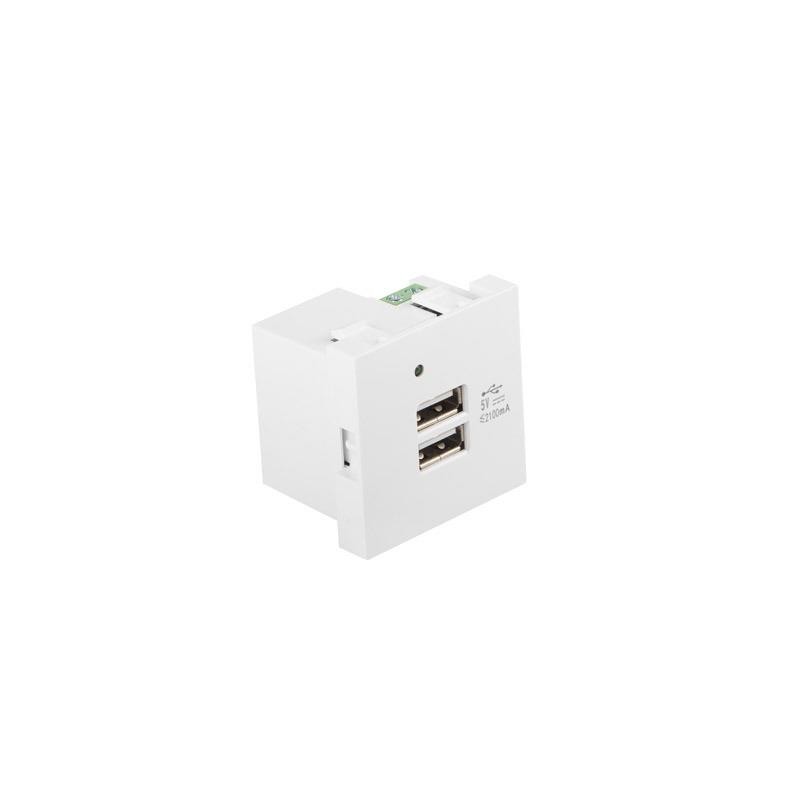 Gniazdo Lanberg 45x45 ładowarka 2x USB 2.1A białe | PartsPC.pl