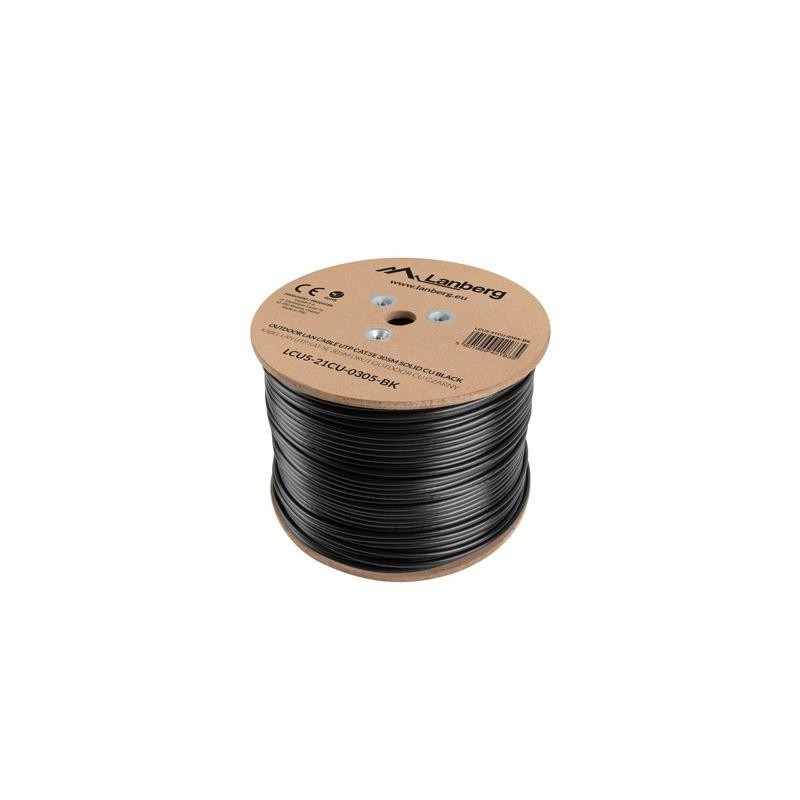 Kabel UTP Lanberg kat. 5e 305m drut Outdoor CU czarny | PartsPC.pl