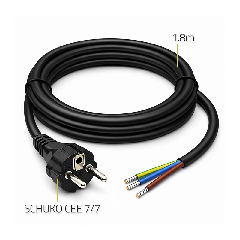 Kabel zasilający SCHUKO CEE 7/7 (E/F) | miedź Cu | odizolowa… | PartsPC.pl