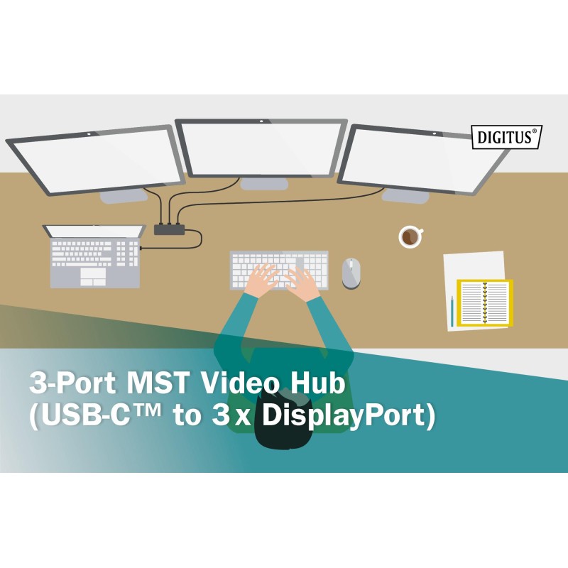 Hub/Koncentrator DIGITUS 3-portowy USB Typ C/3x DisplayPort 4K/60Hz HDR