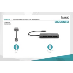 Hub/Koncentrator DIGITUS 3-portowy USB Typ C/3x DisplayPort 4K/60Hz HDR