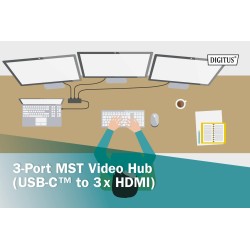 Hub/Koncentrator DIGITUS 3-portowy USB Typ C/3x HDMI 4K/60Hz HDR HDCP 2.2
