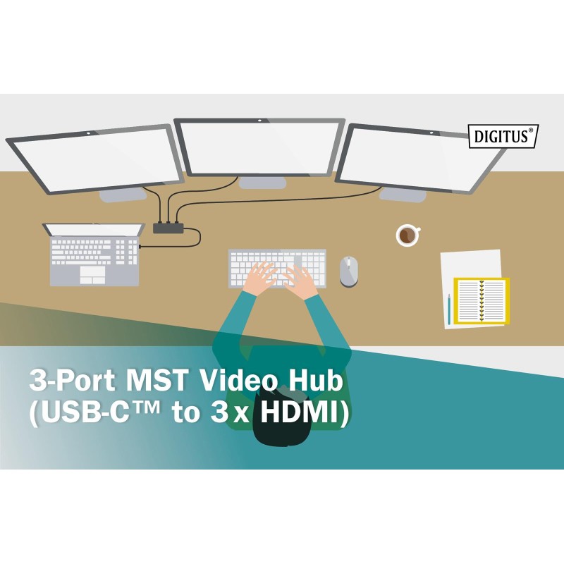 Hub/Koncentrator DIGITUS 3-portowy USB Typ C/3x HDMI 4K/60Hz HDR HDCP 2.2