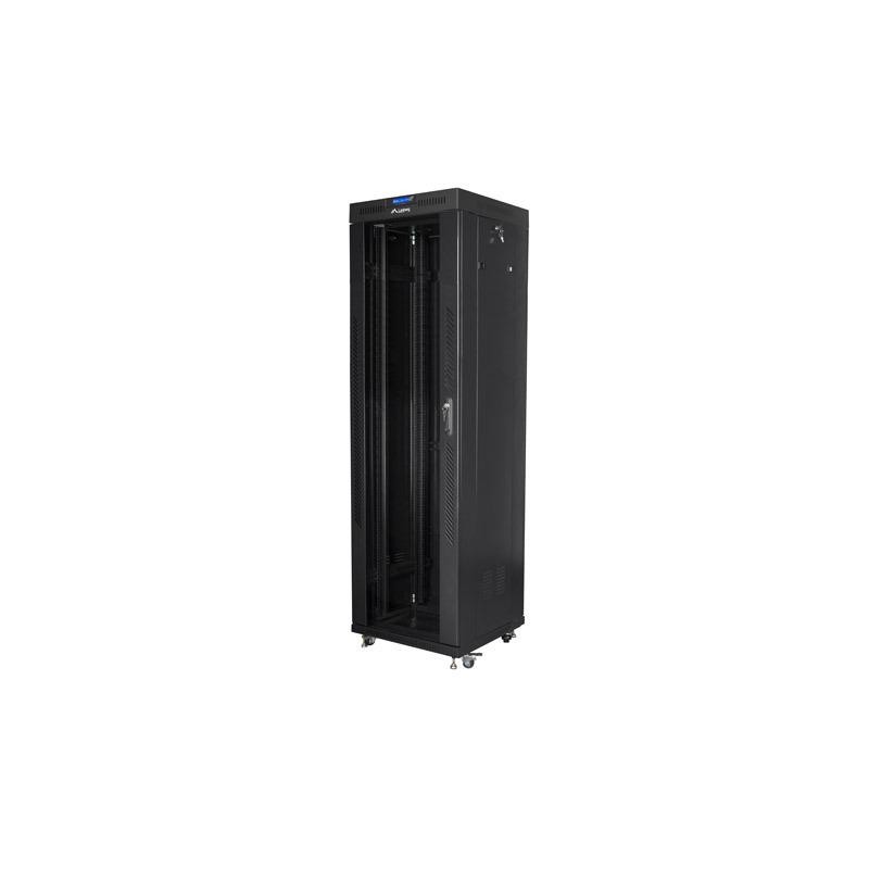 Szafa instalacyjna Rack stojąca 19" 42U 600x600 czarna drzwi szklane LCD