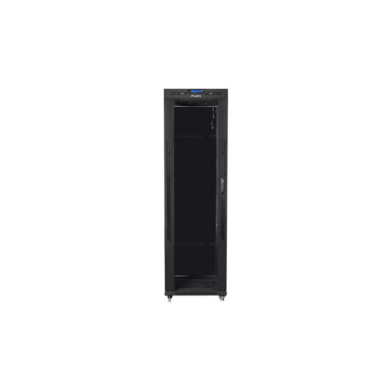 Szafa instalacyjna Rack stojąca 19" 42U 600x600 czarna drzwi szklane LCD