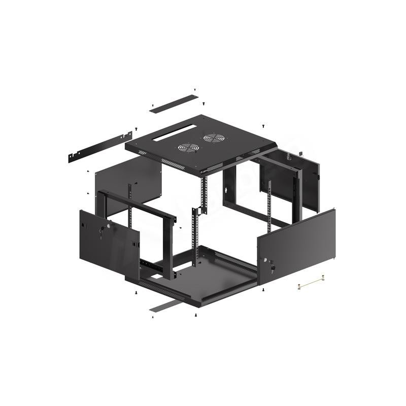 Szafa instalacyjna Rack wisząca 19" 6U 600x600 czarna drzwi metalowe
