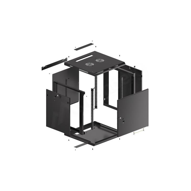 Szafa instalacyjna Rack wisząca 19" 12U 600x600 czarna drzwi metalowe