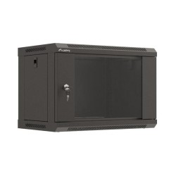Szafa instalacyjna Rack wisząca 19" 6U 540x350 czarna Drzwi przeszklone