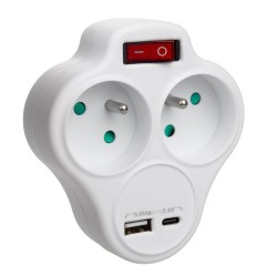 Gniazdko prądowe Maclean MCE336 E, rozgałęźnik z 2 gniazdami i USB A/C