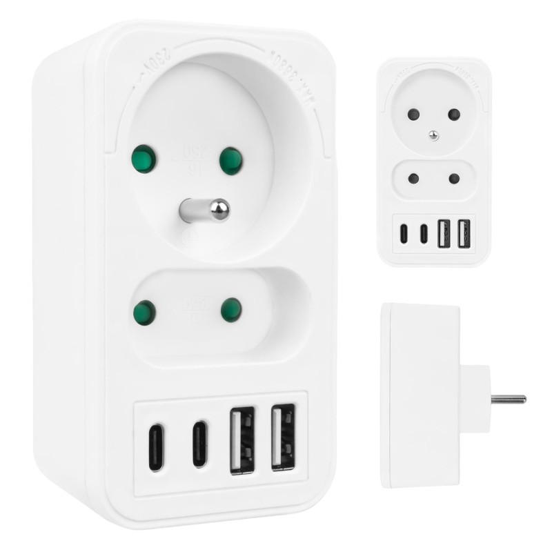 Gniazdko prądowe x2 + 4xUSB Maclean, rozgałęźnik z 2 gniazda… | PartsPC.pl