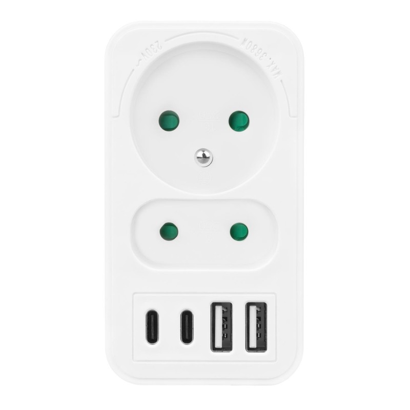 Gniazdko prądowe x2 + 4xUSB Maclean, rozgałęźnik z 2 gniazda… | PartsPC.pl
