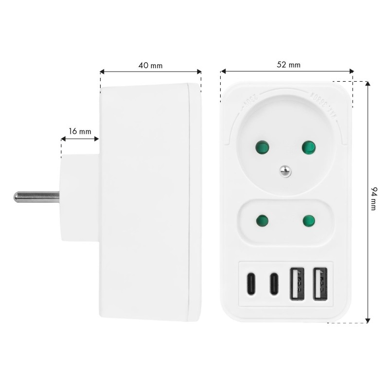 Gniazdko prądowe x2 + 4xUSB Maclean, rozgałęźnik z 2 gniazda… | PartsPC.pl