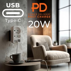 Gniazdko prądowe x2 + 4xUSB Maclean, rozgałęźnik z 2 gniazda… | PartsPC.pl