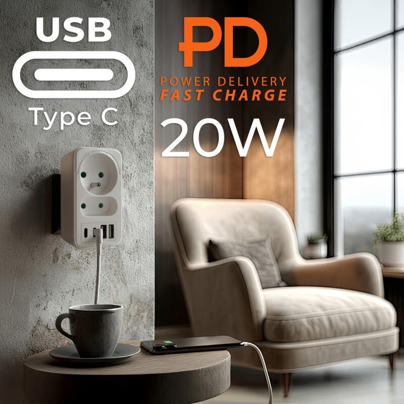 Gniazdko prądowe x2 + 4xUSB Maclean, rozgałęźnik z 2 gniazda… | PartsPC.pl