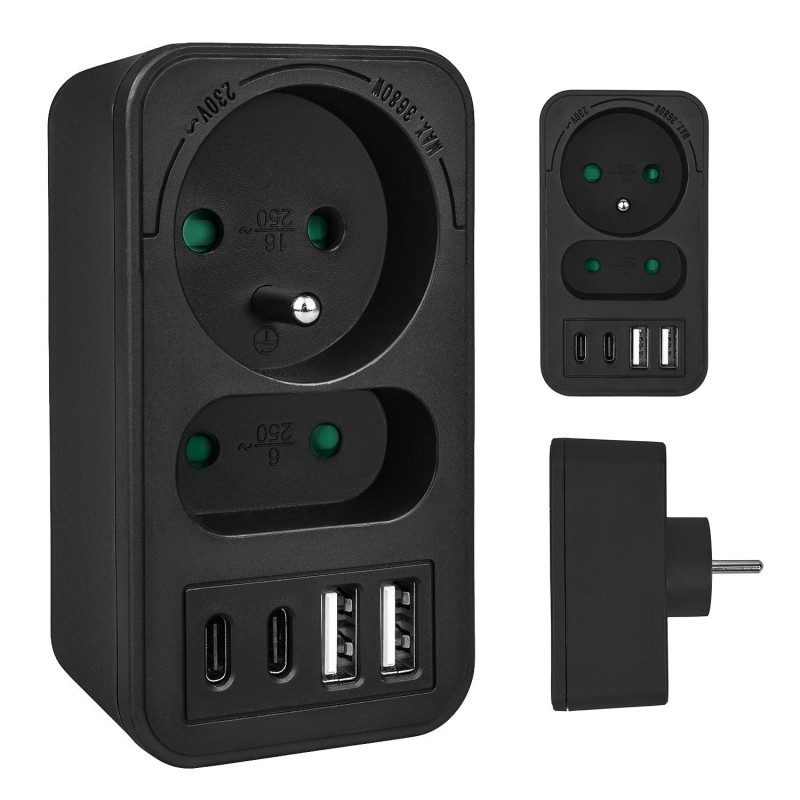 Gniazdko prądowe x2 + 4xUSB Maclean, rozgałęźnik z 2 gniazda… | PartsPC.pl