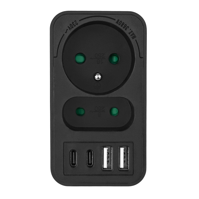 Gniazdko prądowe x2 + 4xUSB Maclean, rozgałęźnik z 2 gniazda… | PartsPC.pl