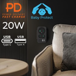 Gniazdko prądowe x2 + 4xUSB Maclean, rozgałęźnik z 2 gniazda… | PartsPC.pl