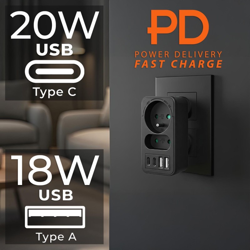 Gniazdko prądowe x2 + 4xUSB Maclean, rozgałęźnik z 2 gniazda… | PartsPC.pl