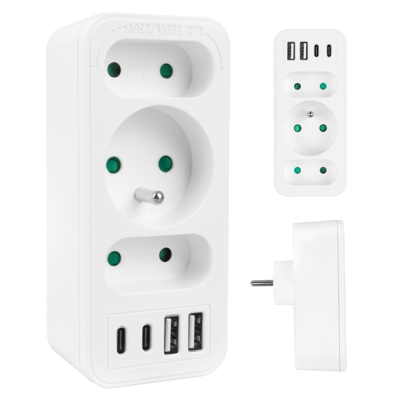 Gniazdko prądowe x3 + 4xUSB Maclean MCE248 F/W, rozgałęźnik … | PartsPC.pl