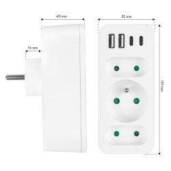 Gniazdko prądowe x3 + 4xUSB Maclean MCE248 F/W, rozgałęźnik … | PartsPC.pl