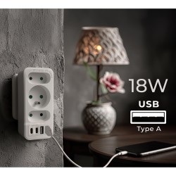Gniazdko prądowe x3 + 4xUSB Maclean MCE248 F/W, rozgałęźnik … | PartsPC.pl