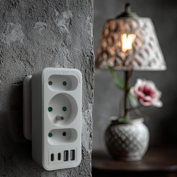 Gniazdko prądowe x3 + 4xUSB Maclean MCE248 F/W, rozgałęźnik … | PartsPC.pl