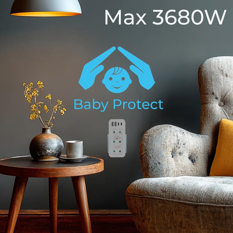 Gniazdko prądowe x3 + 4xUSB Maclean MCE248 F/W, rozgałęźnik … | PartsPC.pl