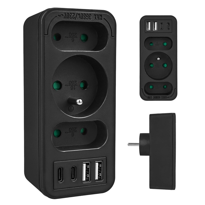 Gniazdko prądowe x3 + 4xUSB Maclean MCE248 F/B, rozgałęźnik … | PartsPC.pl