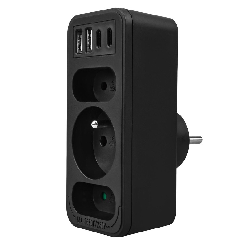 Gniazdko prądowe x3 + 4xUSB Maclean MCE248 F/B, rozgałęźnik … | PartsPC.pl