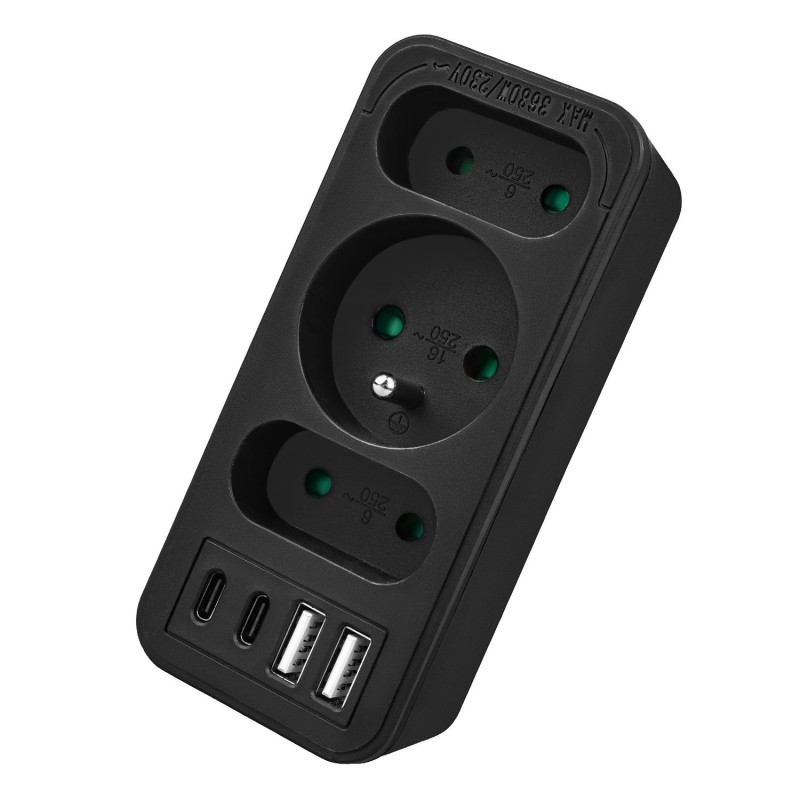 Gniazdko prądowe x3 + 4xUSB Maclean MCE248 F/B, rozgałęźnik … | PartsPC.pl