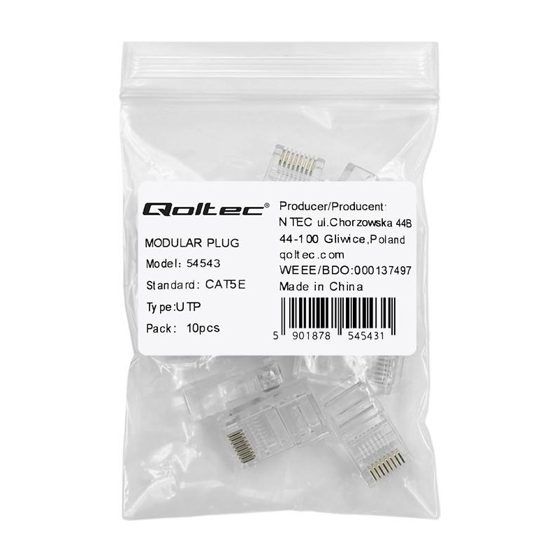 Wtyk QOLTEC przelotowy złącze RJ45 | CAT5e | UTP | Pass Thro… | PartsPC.pl