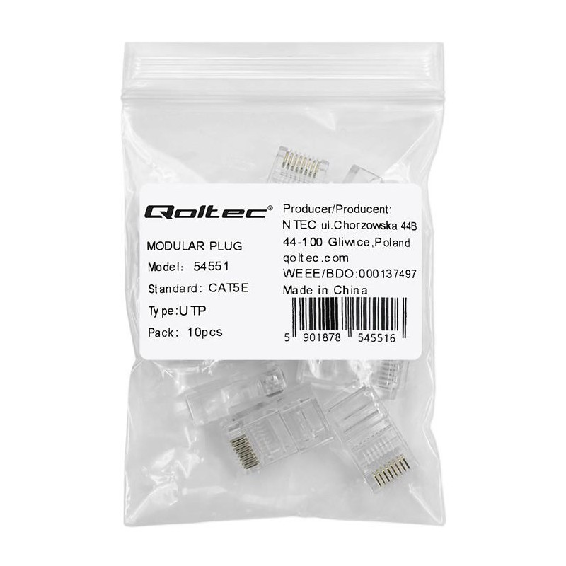 Wtyk QOLTEC złącze modularne RJ45 | CAT5e | UTP | Pozłacane … | PartsPC.pl