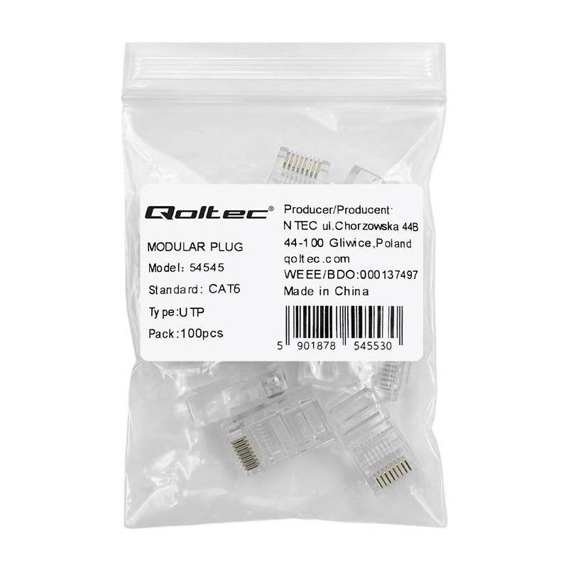 Wtyk QOLTEC przelotowy złącze RJ45 | CAT6 | UTP | Pass Throu… | PartsPC.pl