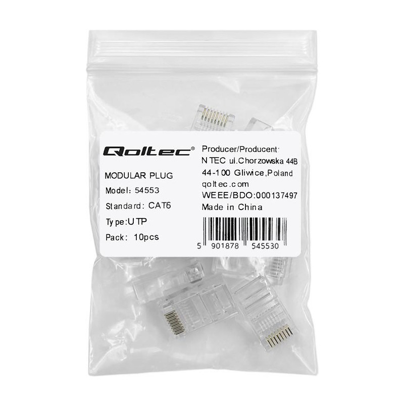 Wtyk QOLTEC złącze modularne RJ45 | CAT6 | UTP | Pozłacane s… | PartsPC.pl