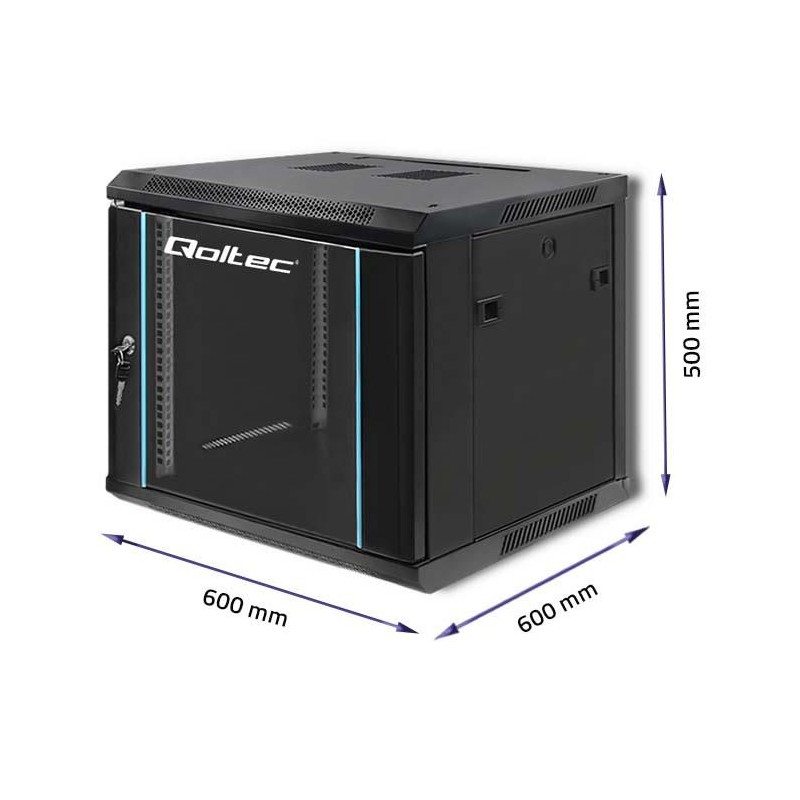 Szafa RACK Qoltec 19" | 9U | 600x600x500 | Czarna | Wisząca