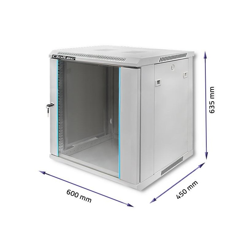 Szafa RACK Qoltec 19" | 12U | 600x635x450 | Szara | Wisząca… | PartsPC.pl