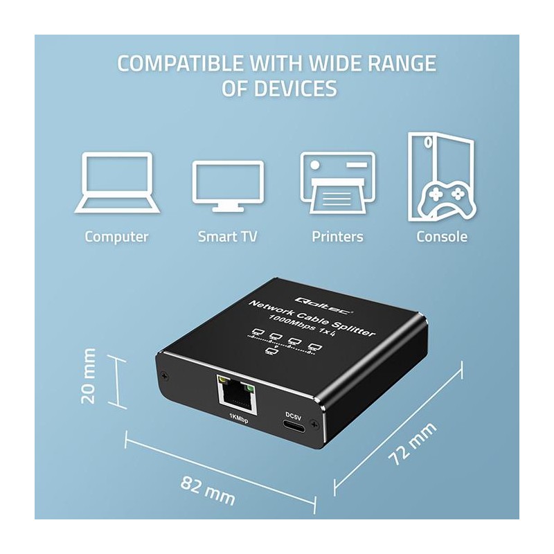 Switch niezarządzalny Qoltec mini rozdzielacz splitter 1x4 p… | PartsPC.pl