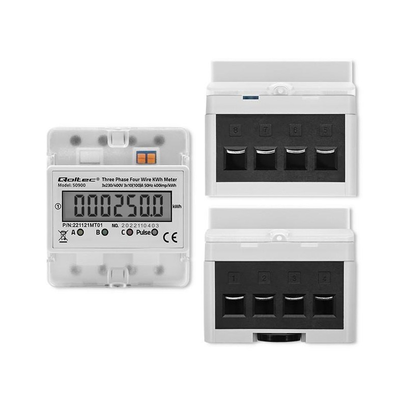 Miernik zużycia energii Qoltec na szynę DIN | trójfazowy elektroniczny