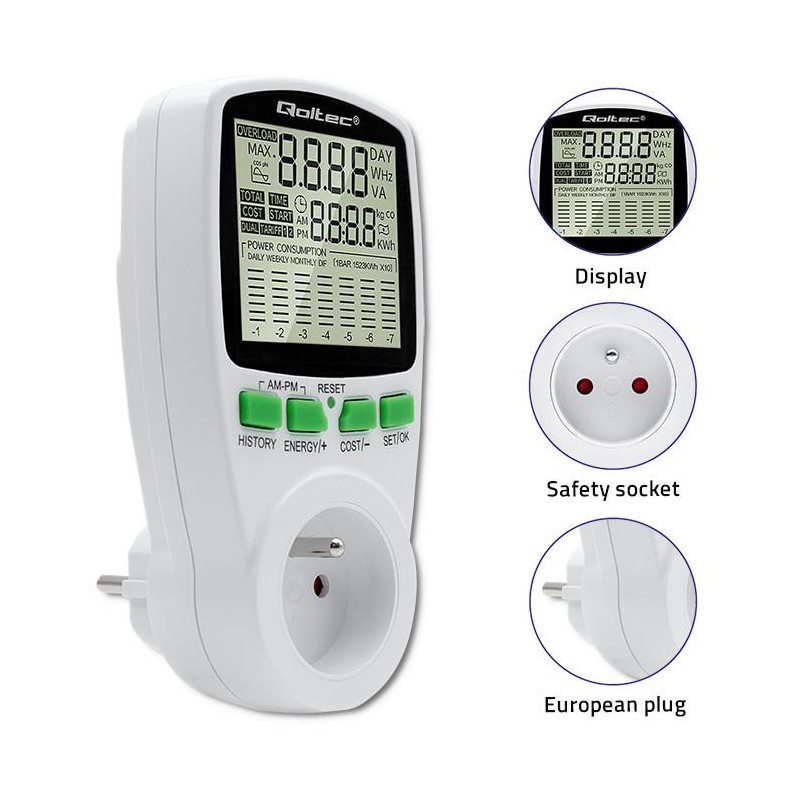Watomierz Qoltec Licznik zużycia energii PM0627 z... | PartsPC.pl