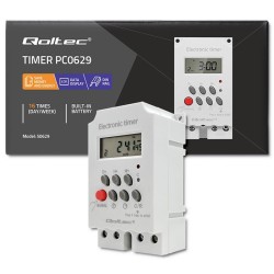 Programator czasowy Qoltec elektroniczny PC0629 na szynę DIN| LCD