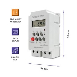Programator czasowy Qoltec elektroniczny PC0629 na szynę DIN| LCD