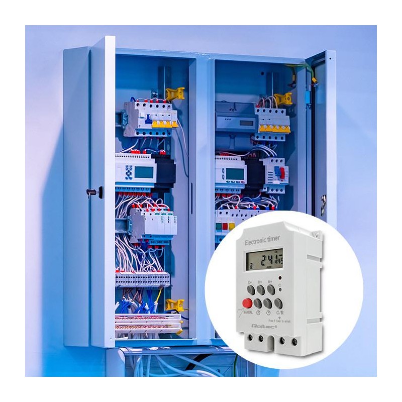 Programator czasowy Qoltec elektroniczny PC0629 na szynę DIN| LCD