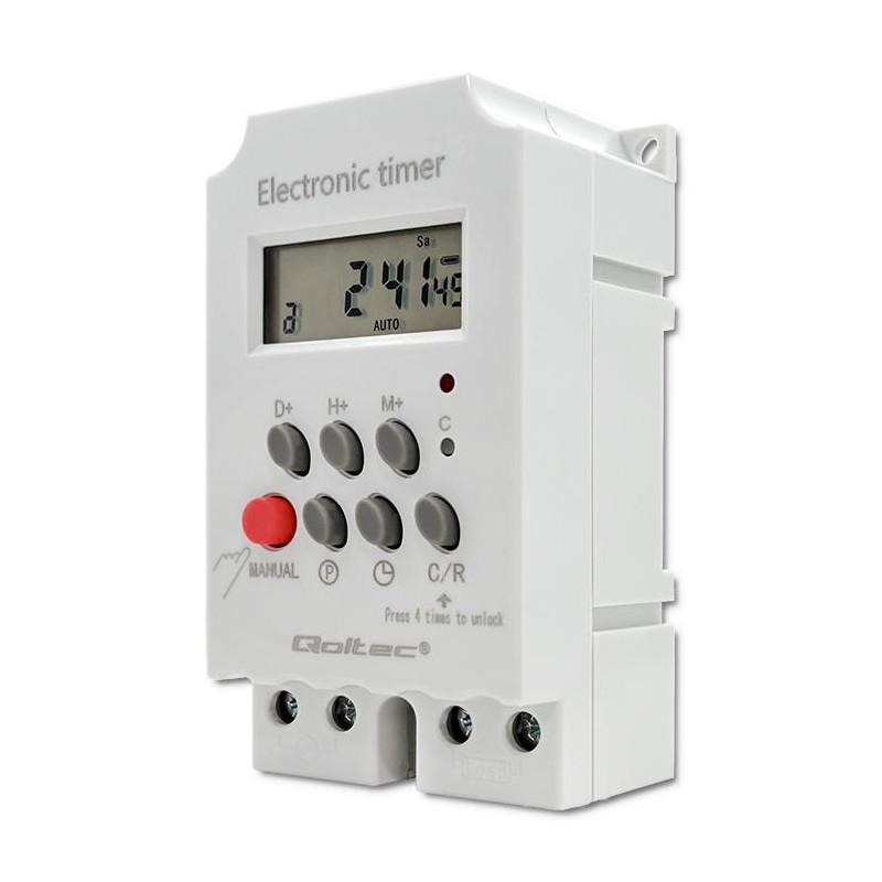 Programator czasowy Qoltec elektroniczny PC0629 na szynę DIN| LCD