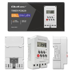 Programator czasowy Qoltec elektroniczny PC0629 na szynę DIN| LCD