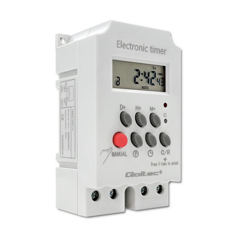 Programator czasowy Qoltec elektroniczny PC0629 na szynę DIN| LCD