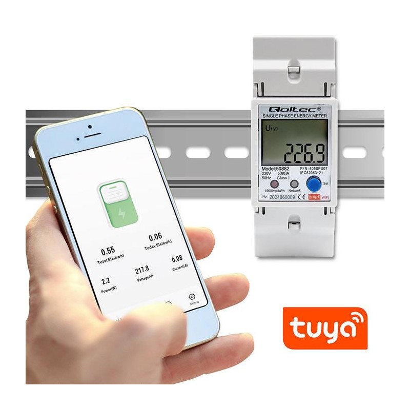 Miernik zużycia energii Qoltec na szynę DIN | jednofazowy elektroniczny